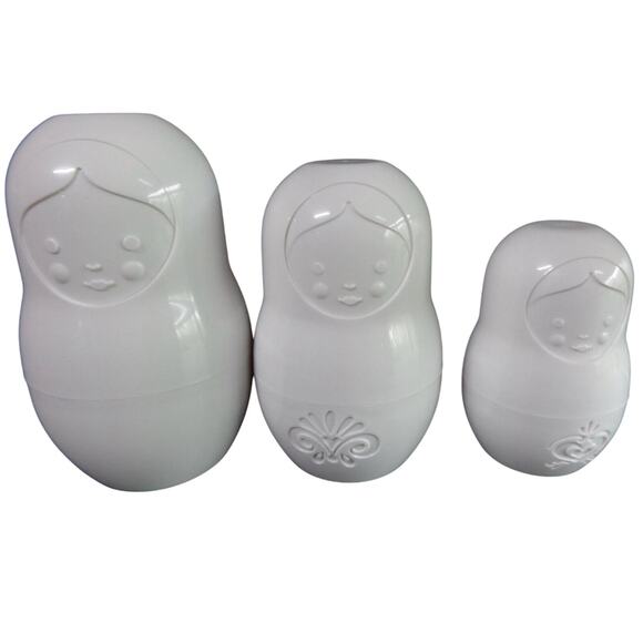 Stacking Doll Measuring Cups Set 3 Matryoshka Kitchen Baking White Melamine Box - Picture 11 of 11